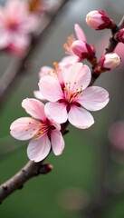 Obraz premium delicate peach blossoms in full bloom on a tree branch, flowers of peach, blossoming, spring blooms