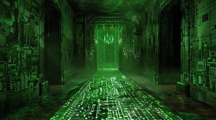 Futuristic cyber circuitry background with intricate patterns and neon glow effects