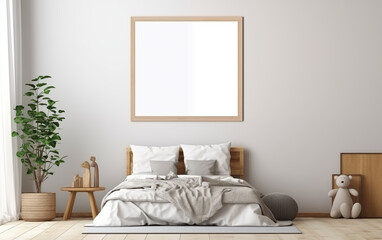 blank 9:6 ratio frame for mockup adversitement hanging on the wall with aesthetic modern style childern badroom