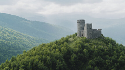 Majestic Stone Castle Perched on a Mountain Peak