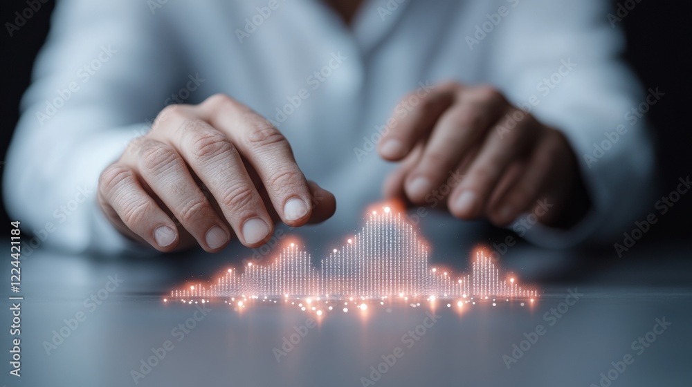 Aufkleber Holographic Display and Data Visualization Transparent Interface with Analytic Gestures - Innovative Tech Solutions for Modern Business Efficiency and Data-Driven Strategies
