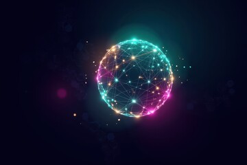 Obraz premium Vibrant Energy Sphere with Connecting Lines and Dots on Dark Background