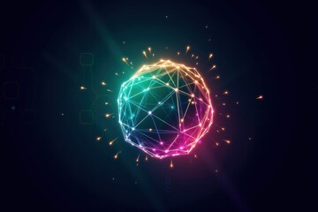 Naklejka premium Colorful Energy Sphere with Sparks and Geometric Patterns in Dark Background