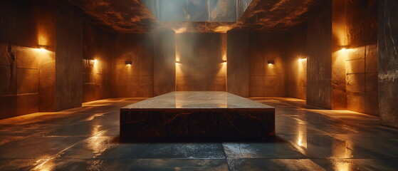 A giant granite sarcophagus in the dark tomb of Sa_007