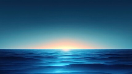 Fototapeta premium Abstract Seascape Background with Calm Water and Bright Glow in Blue and Turquoise Minimalist Style