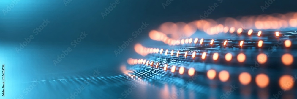 Poster futuristic healthcare graph illuminated digital matrix in blue and orange - high-tech medical data v
