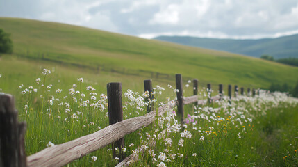 Serene Countryside Meadow with Wooden Fence