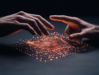 Futuristic Holographic Interface Design Human Hands Engaging with Digital Dashboard for Enhanced Business Productivity and Data-Driven Innovations in Technology-Driven Workplaces