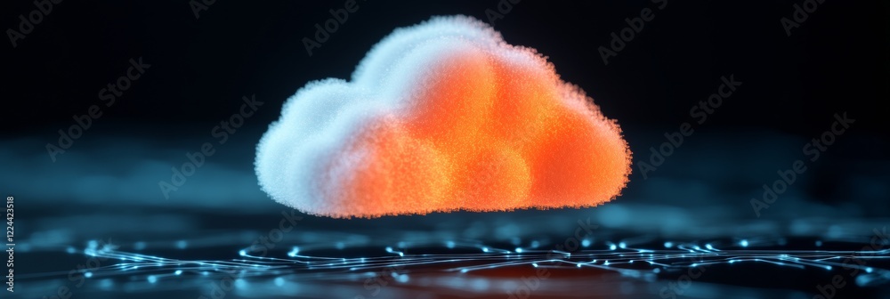 Aufkleber Futuristic Cloud Computing of Orange Digital Cloud with Circuit Board Texture - Secure Data Solutions for Tech Innovations and Cloud Infrastructure