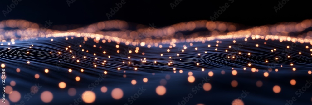 Leinwandbilder Futuristic Data Transfer Waves Illuminated Digital Network with Dynamic Nodes - Encrypted Connectivity Visuals for Tech Innovators and Business Security Enhancement