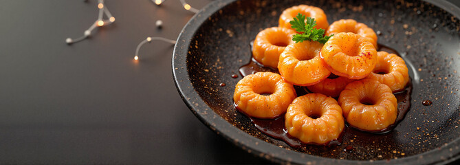 Elegant Picarones presentation in gourmet setting, culinary artistry