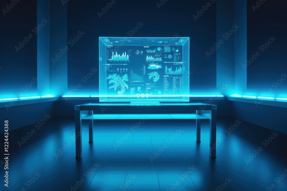 Poster futuristic ai management interface with transparent display table