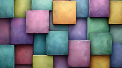 A repeating pattern of overlapping rectangles in soft lilac and green tones.