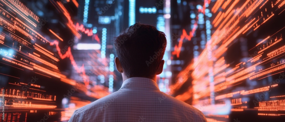 Aufkleber futuristic business metric display professional analyzing holographic financial graphs and data - st