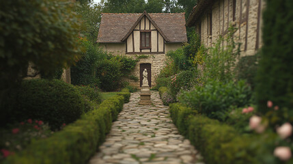 Obraz premium Charming Stone Cottage in a Picturesque Garden