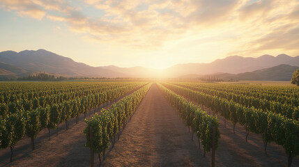 Fototapeta premium Serene Vineyard Sunset Landscape