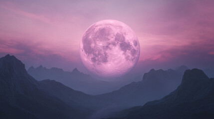 Pink Moon Over Majestic Mountains