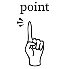 Simple line drawing icon of a hand pointing to a point