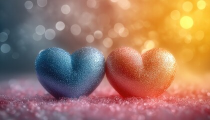 Fototapeta premium Valentine Hearts Glittering Together on Sparkling Surface Close Up