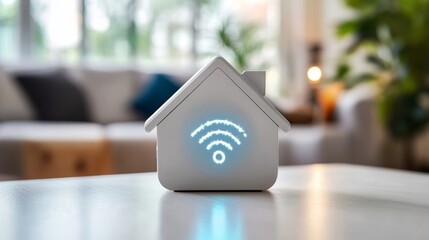 Home wifi router setup in modern living room smart technology indoor bright environment