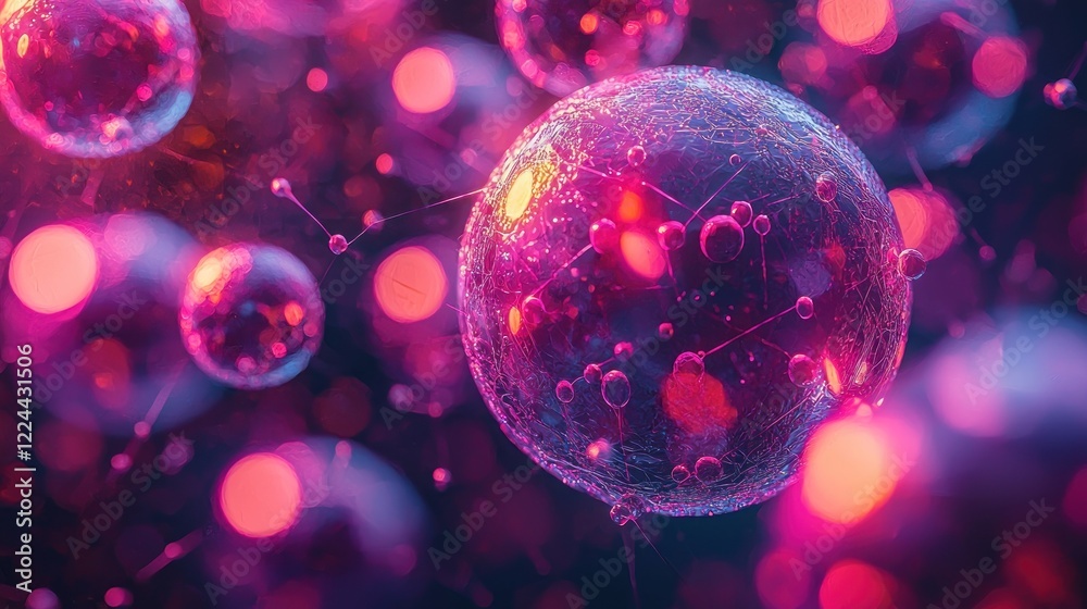 Poster luminous spheres interconnected in a futuristic network
