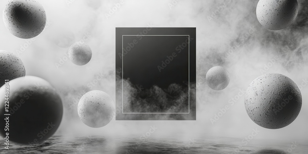 Poster black square with white lines and a white circle in the middle
