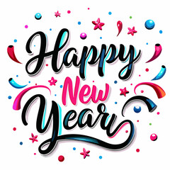 Colorful "Happy New Year" lettering with confetti. (2)