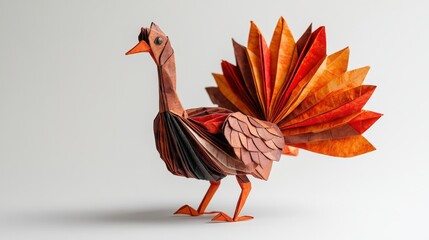 Vibrant origami turkey with a fan-like tail for harvest gratitude