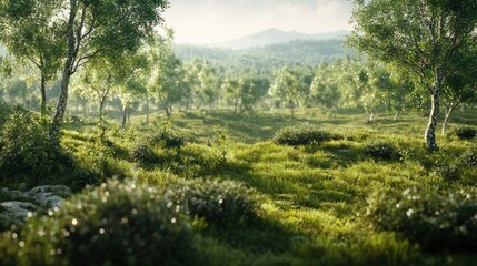 Serene Birch Forest Landscape: A Tranquil Morning in Nature's Embrace