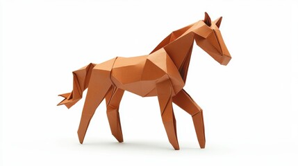 Obraz premium Brown origami horse with a long neck and triangle legs, symbolizing strength