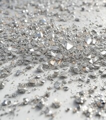 Glittery silver particles on white textured material, background, elegant, glamorous, shimmer