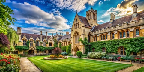 Obraz premium Balliol College Oxford England, Historic College Courtyard & Chapel
