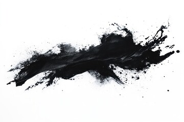 Black ink splatter, textured stroke, white background, design element
