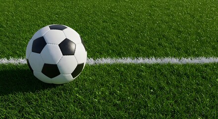 Classic Black-and-White Soccer Ball Resting on Vibrant Green Grass Perfect for Sports, Outdoor Activities, and Teamwork Concepts
