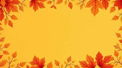 Fototapeta premium Graded orange paper banner with a floral pattern and autumn leaves, halloween decor, banner