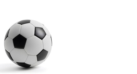 Classic Soccer Ball Placed Neatly in the Corner of a White Background with Ample Room for Text on the Right