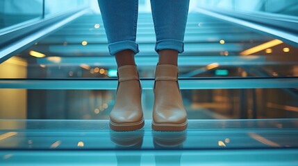 Elegant pastel ballet flats on modern glass staircase in minimalist setting