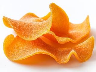 Colorful Orange Snack Chips with Sugar Coating on White Background