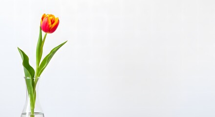 Elegant Tulip Flower in a Glass Vase on a Bright White Background Perfect for Floral and Minimalist Design Themes