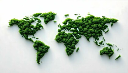 A green world map set on a white background, capturing the essence of Earth Day and the commitment to sustainability and recycling