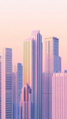 Fototapeta premium Tranquil dawn city skyline with minimalist geometric skyscrapers in soft pastel hues