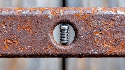 Rusty metal level adjustment screw close-up