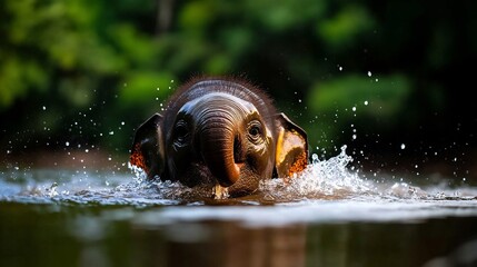 Adorable Baby Elephant Playing in Water