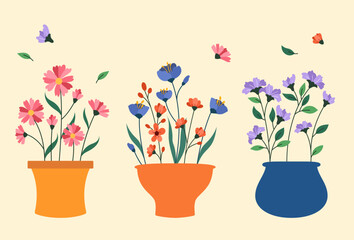 Flat flower in pot collection vector illustration