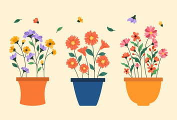 Flat flower in pot collection vector illustration