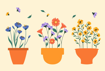 Flat flower in pot collection vector illustration
