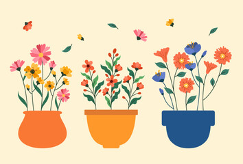 Flat flower in pot collection vector illustration