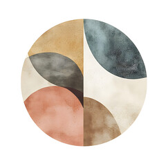 Abstract Geometric Circle Flat VECTOR WATERCOLOR illustration in muted earthy tones, modern Scandinavian design
