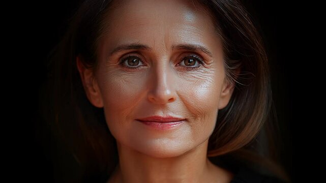 Transformation morphing from old to young brunette woman, concept of longevity time rejuvenation