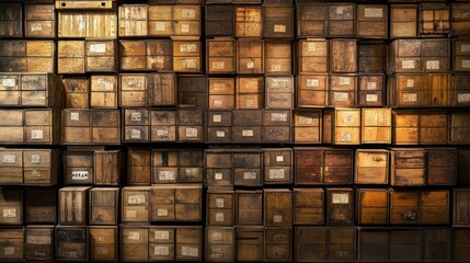 Antique Wooden Boxes Wall Archive Storage Background Texture